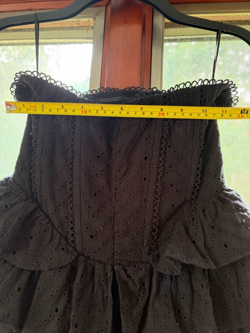 Strapless Cotton Black Eyelet Tiered Dress